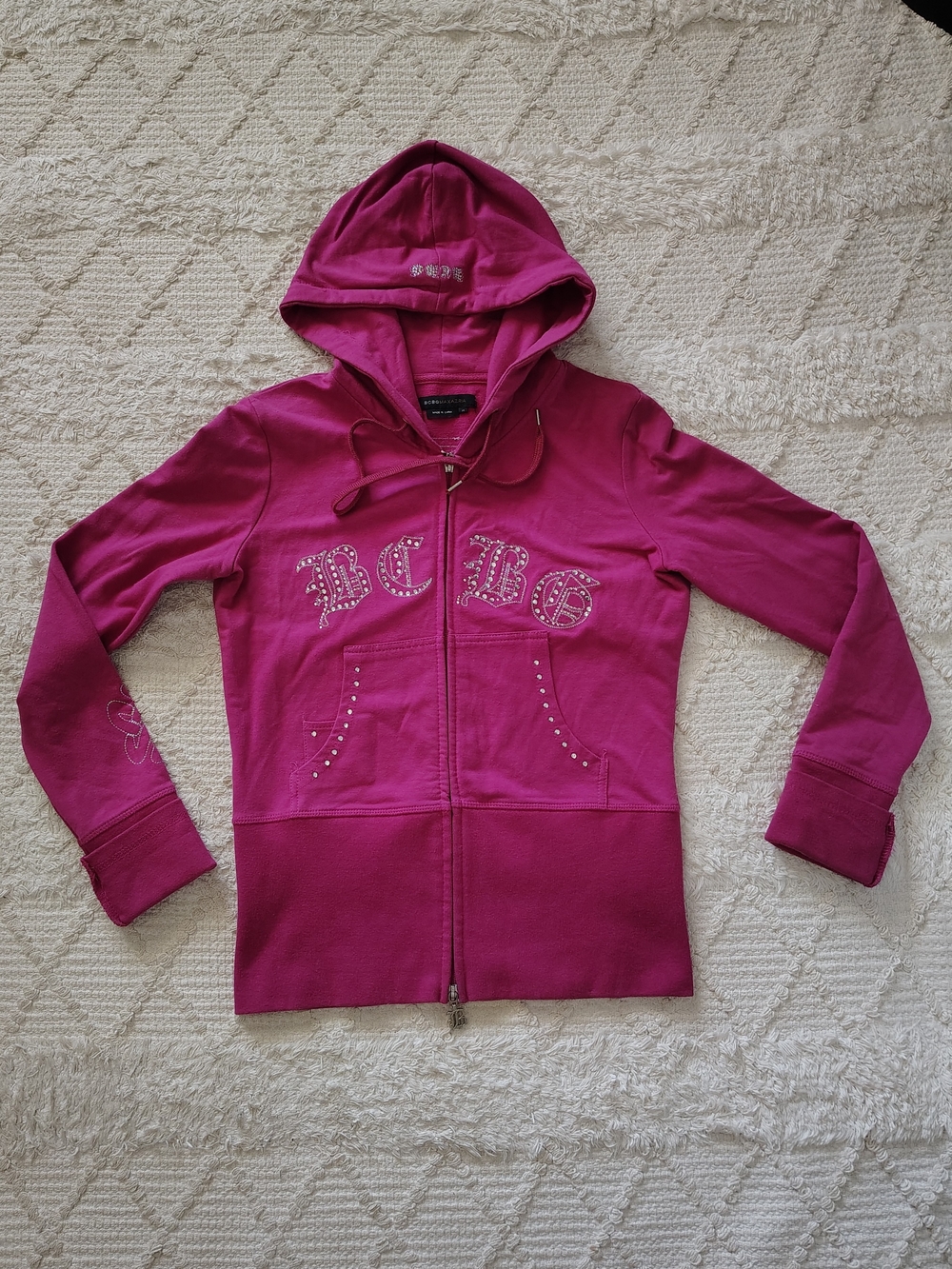 Vintage BCBG Fuchsia Rhinestone Zip Hoodie